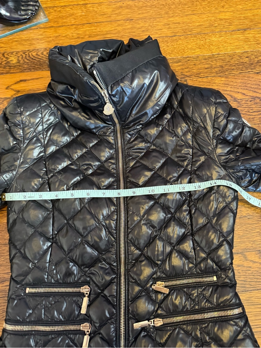 Moncler Black Quilted Diamond-Pattern Puffer Jacket with Gold Zips - Picture 16 of 16